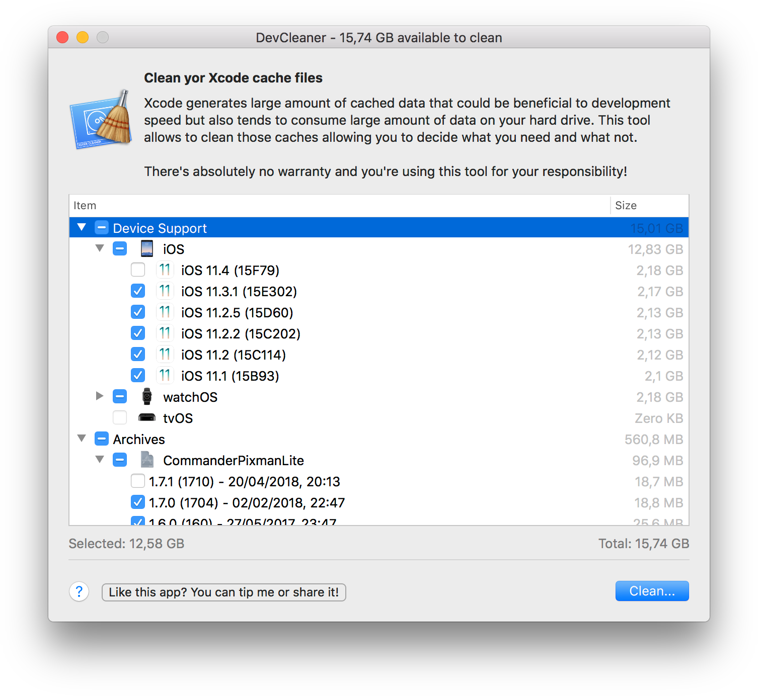 DevCleaner screenshot